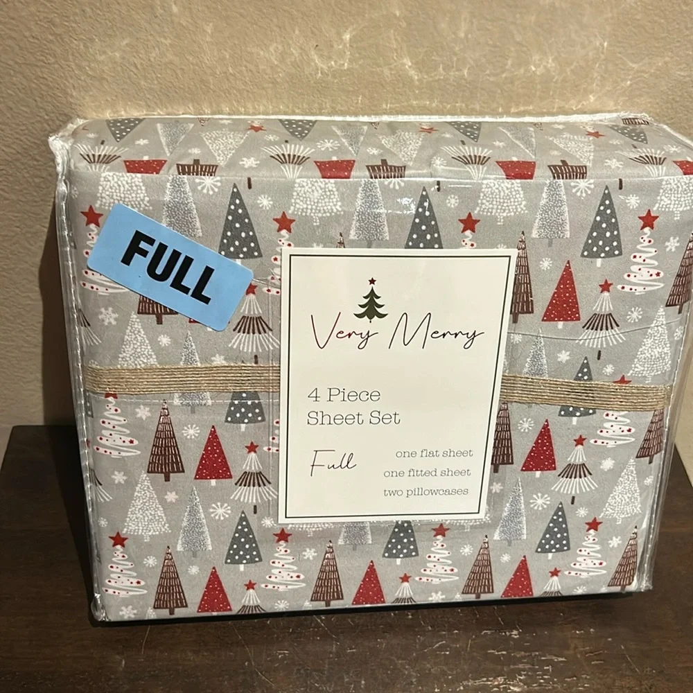 Very Merry Colorful Christmas Tree Holiday Full Sheet Set New Snowflakes